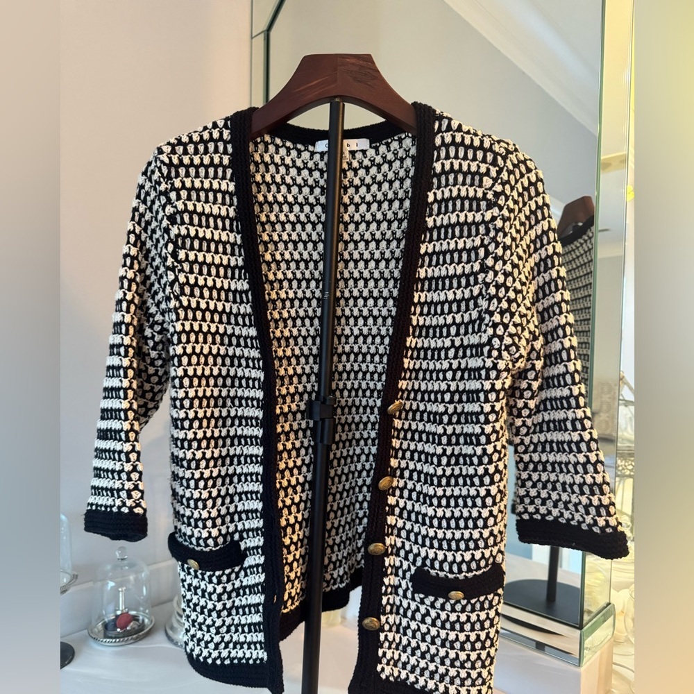 CAbi Women's Black and White Knit Cardigan Medium